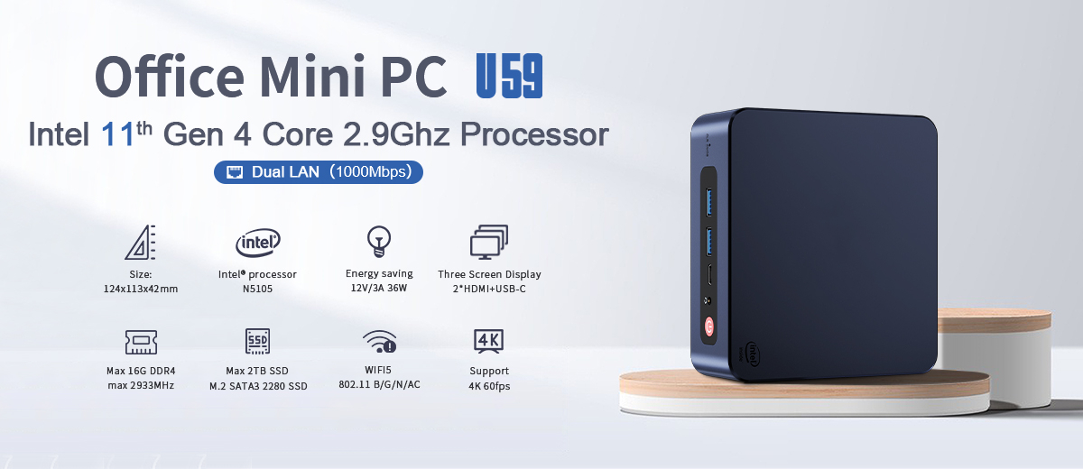 Beelink Mini PC, Mini S Intel 11th Gen 4-Cores N5095, Mini Desktop Computer  8GB DDR4 RAM 128GB SSD, Mini Computer Dual HDMI 4K UHD/Gigabit